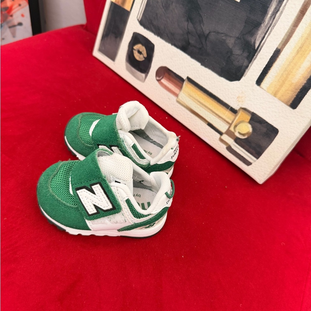 New Balance Green and White Toddler Sneakers with Hook-and-Loop Strap